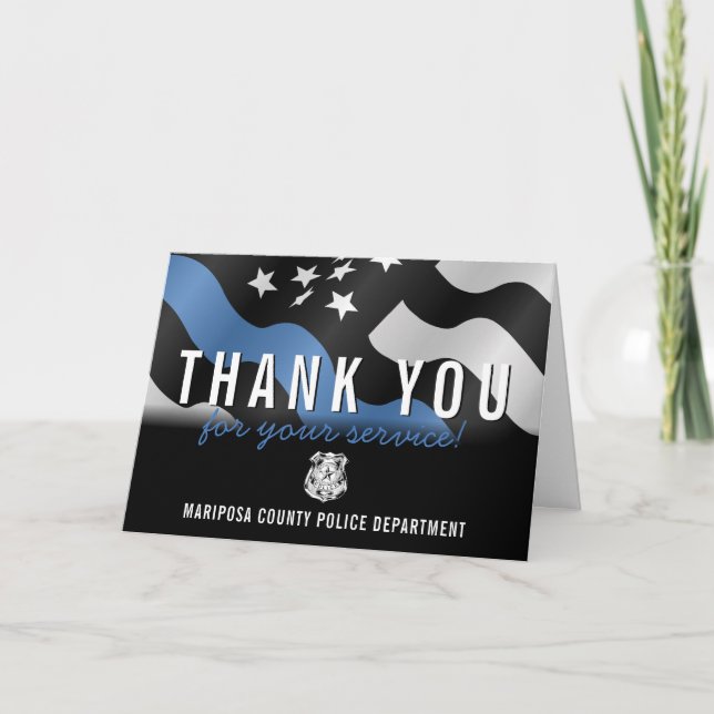 Police Officer Blue Line Law Enforcement Thank You Card (Front)