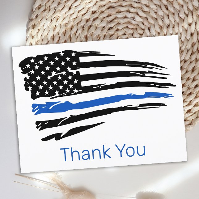 Police Officer Blue Line Law Enforcement Thank You Postcard (Creator Uploaded)