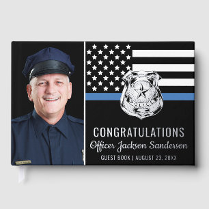 Police Officer Blue Line Photo Retirement Party Guest Book