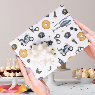 Police Officer Calling All Units Kids Birthday Wrapping Paper Sheet