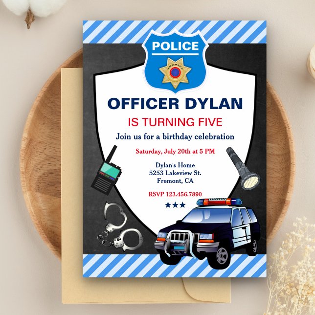 Police Officer Chalkboard Kids Birthday Party Invitation (Creator Uploaded)