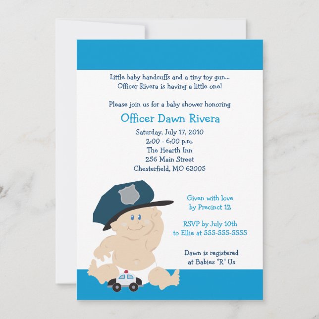 POLICE OFFICER Cop Baby Shower Invitation 5x7 (Front)