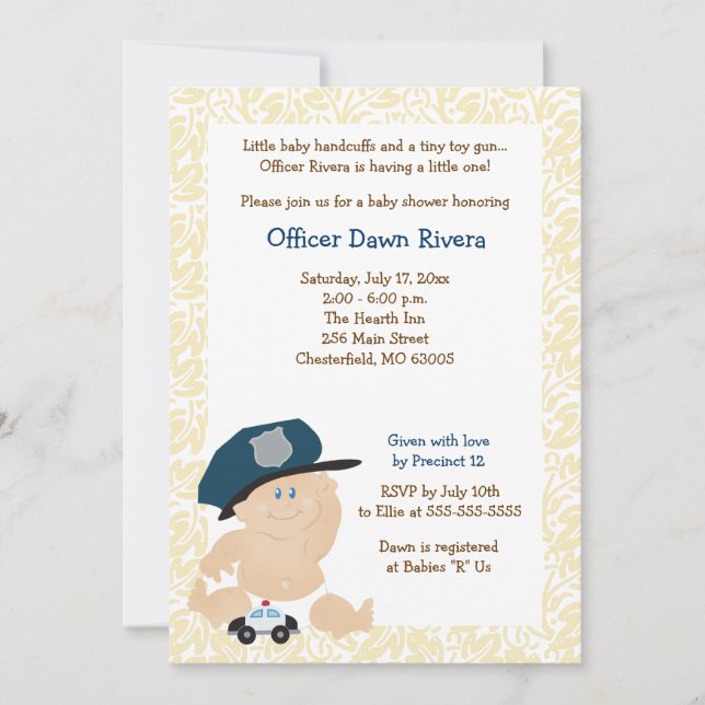POLICE OFFICER Cop Baby Shower Invitation 5x7 (Front)