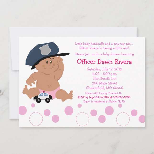 POLICE OFFICER Cop GIRL Baby Shower Invitation 5x7 (Front)