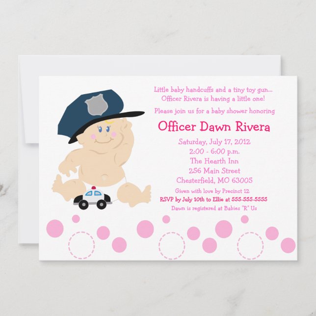 POLICE OFFICER Cop GIRL Baby Shower Invitation 5x7 (Front)