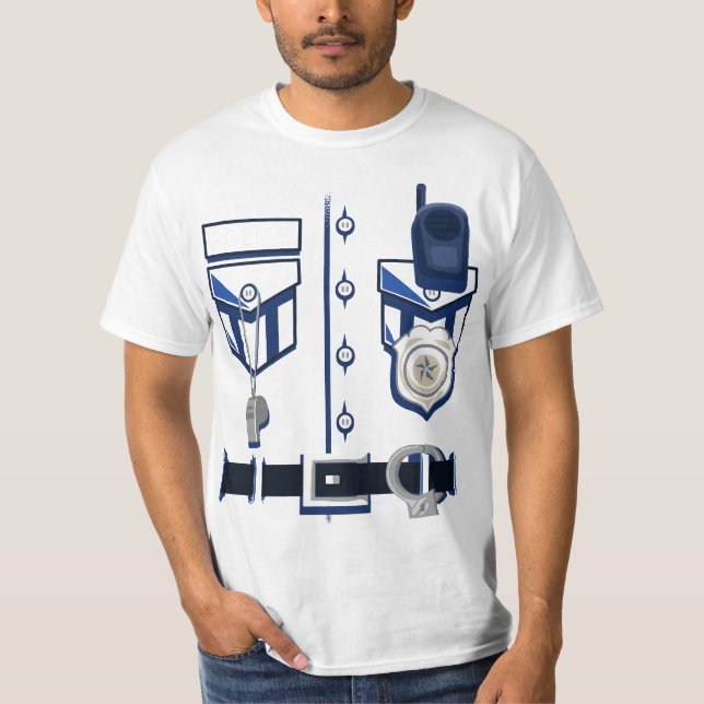 Police Officer Costume - Halloween Outfit Blue Pol T-Shirt (Front)