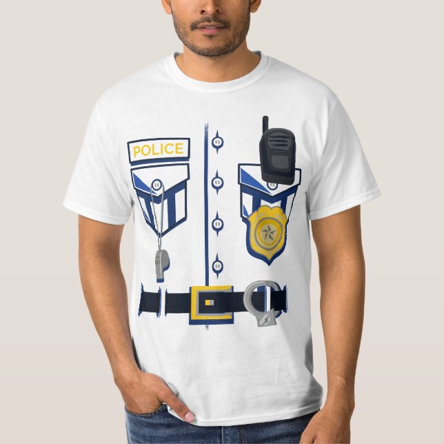 Police Officer Costume - Halloween Outfit Blue Pol T-Shirt (Front)