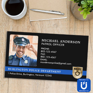 Police Officer Custom Law Enforcement Logo Photo Magnetic Business Card