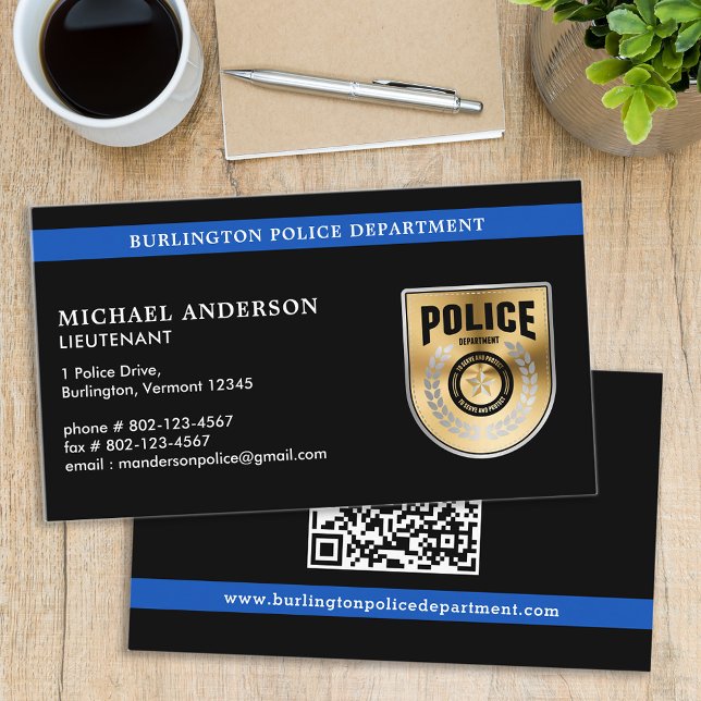 Police Officer Custom Logo QR Code Law Enforcement Business Card (Creator Uploaded)