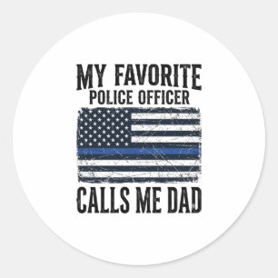 Police Officer Dad Thin Blue Line Vintage Vector D Classic Round Sticker