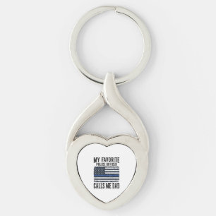 Police Officer Dad Thin Blue Line Vintage Vector D Key Ring