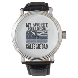 Police Officer Dad Thin Blue Line Vintage Vector D Watch
