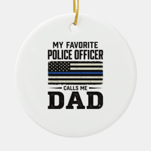 Police Officer Dad Vintage Flag Shirt Design_1 Ceramic Tree Decoration