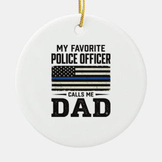 Police Officer Dad Vintage Flag Shirt Design_1 Ceramic Tree Decoration