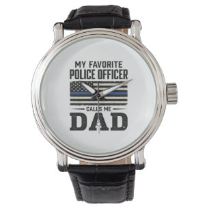 Police Officer Dad Vintage Flag Shirt Design_1 Watch