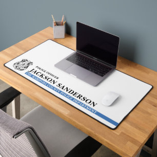 Police Officer Department Thin Blue Line Logo Desk Mat