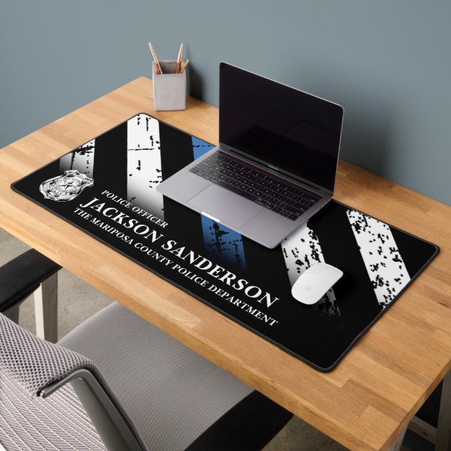 Police Officer Department Thin Blue Line Logo Desk Mat (Office 2)