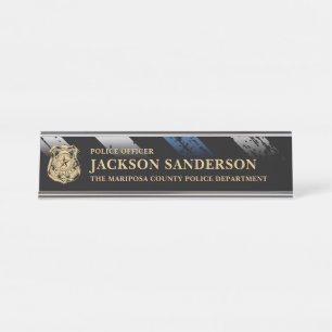 Police Officer Department Thin Blue Line Logo Desk Name Plate