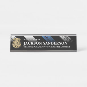 Police Officer Department Thin Blue Line Logo Desk Name Plate