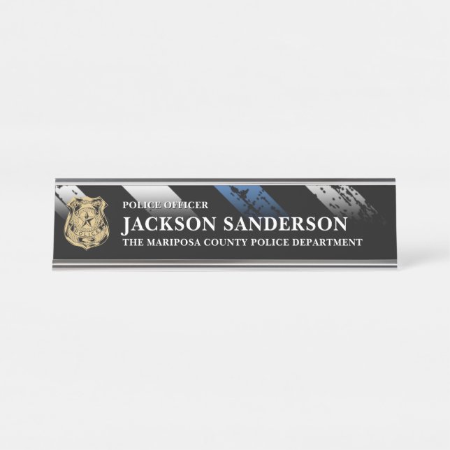 Police Officer Department Thin Blue Line Logo Desk Name Plate (Front)