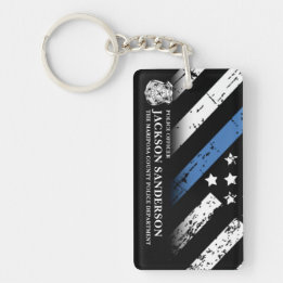 Police Officer Department Thin Blue Line Logo Key Ring