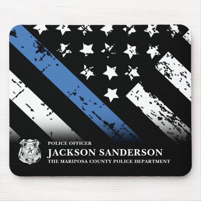 Police Officer Department Thin Blue Line Logo Mouse Mat (Front)