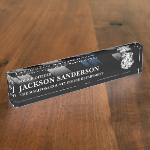 Police Officer Department Thin Blue Line Logo Nameplate