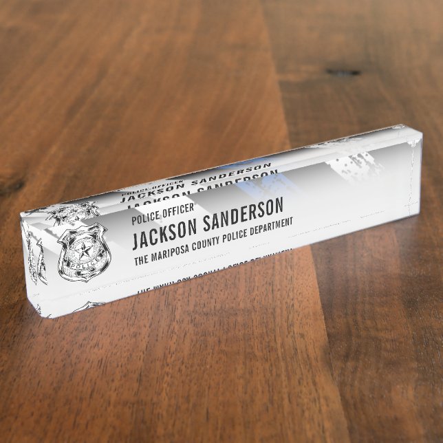 Police Officer Department Thin Blue Line Logo Nameplate (Side)