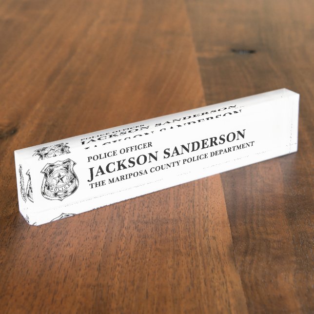 Police Officer Department Thin Blue Line Logo Nameplate (Side)