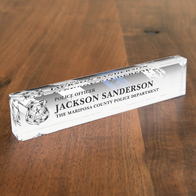 Police Officer Department Thin Blue Line Logo Nameplate (Side)