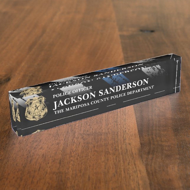 Police Officer Department Thin Blue Line Logo Nameplate (Side)