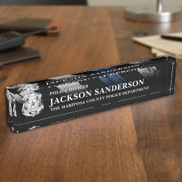 Police Officer Department Thin Blue Line Logo Nameplate