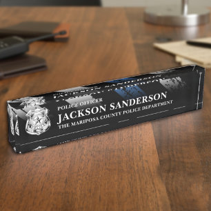 Police Officer Department Thin Blue Line Logo Nameplate