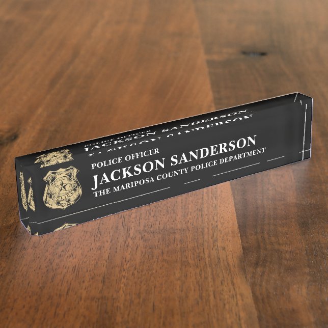 Police Officer Department Thin Blue Line Logo Nameplate (Side)