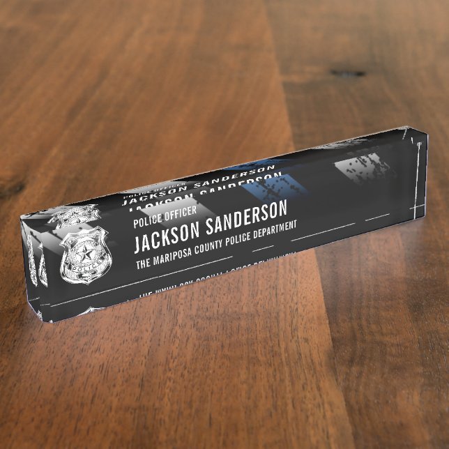 Police Officer Department Thin Blue Line Logo Nameplate (Side)