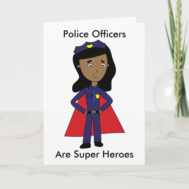Police Officer Female Black Super Hero Personalise Thank You Card (Front)