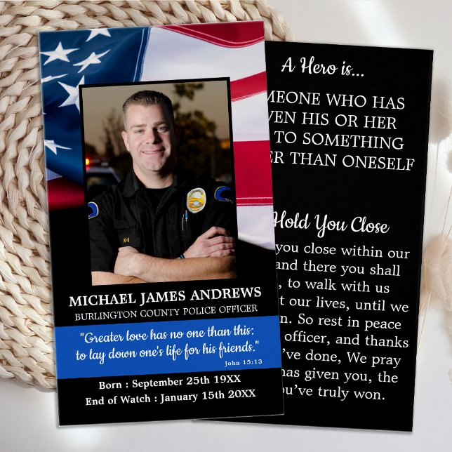 Police Officer Funeral Prayer Card Thin Blue Line (Creator Uploaded)