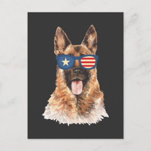 Police Officer German Shepherd Dog American Flag Postcard