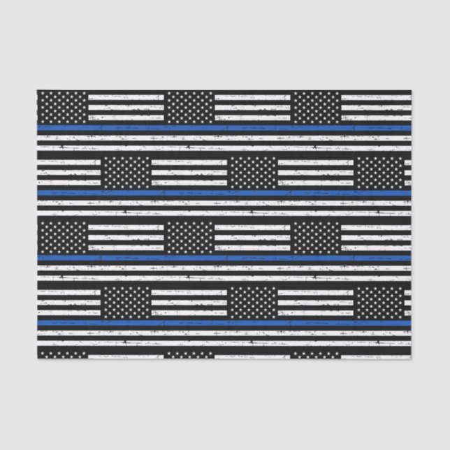 Police Officer Gifts Thin Blue Line American Flag Tissue Paper (Front)
