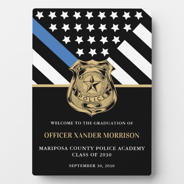 Police Officer Graduation Blue Line Flag Welcome Plaque (Front)