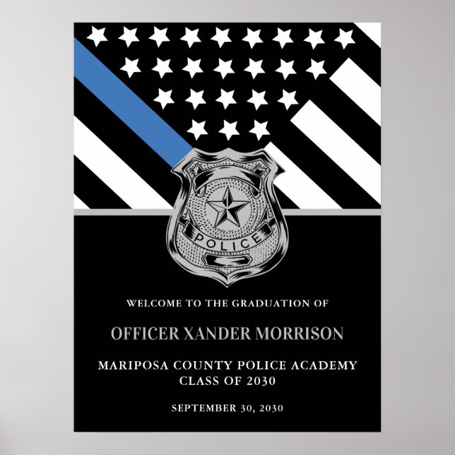 Police Officer Graduation Blue Line Flag Welcome Poster (Front)