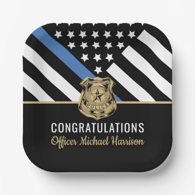 Police Officer Graduation Law Enforcement Flag Paper Plate (Front)