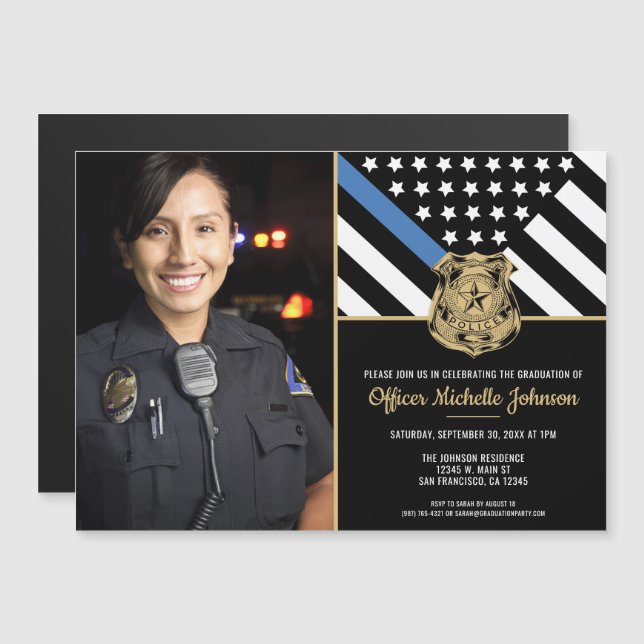 Police Officer Graduation Law Enforcement Photo Magnetic Invitation (Front/Back)