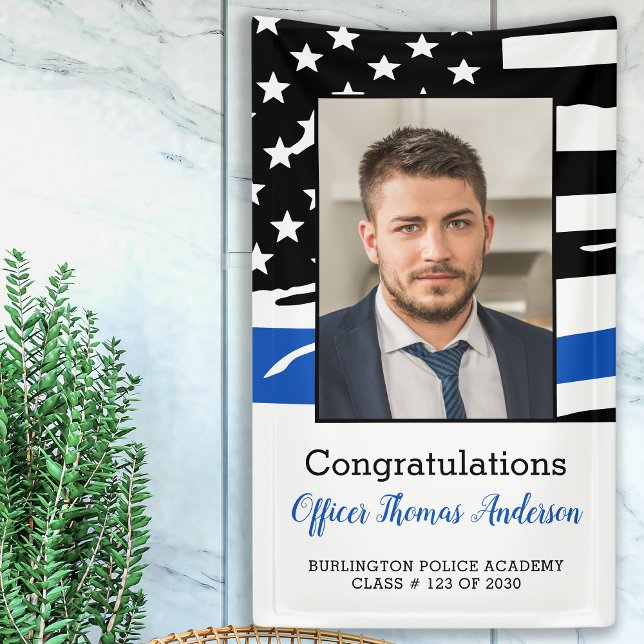 Police Officer Graduation Party Thin Blue Line Banner (Creator Uploaded)