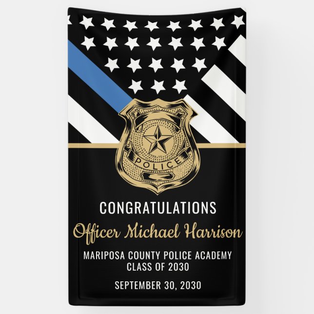 Police Officer Graduation Party Thin Blue Line Banner (Vertical)