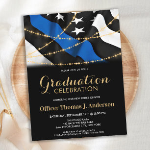 Police Officer Graduation Party Thin Blue Line  Invitation Postcard