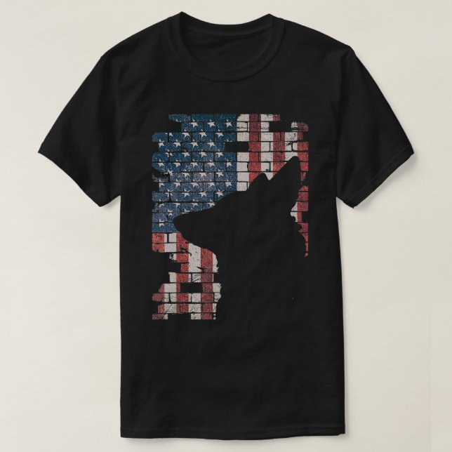 Police Officer K9 Dog Shep PD American Flag Silhou T-Shirt (Design Front)
