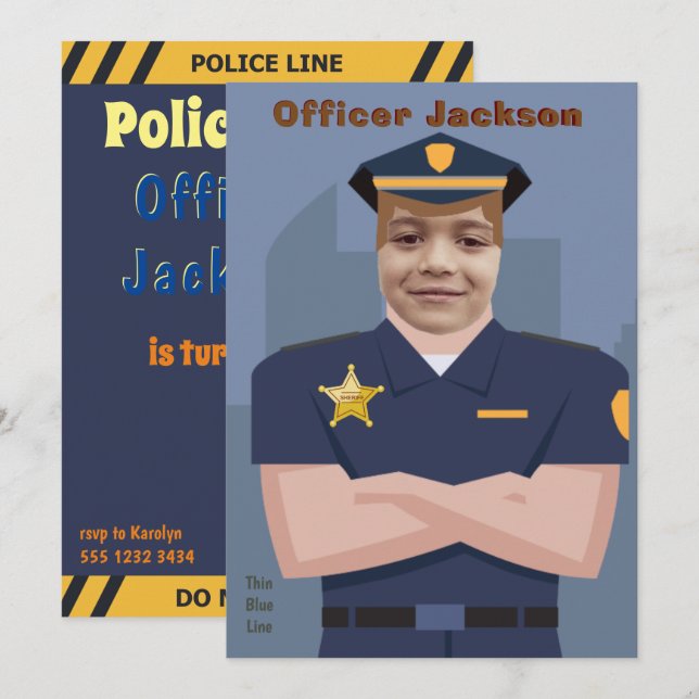 Police Officer Kids Photo Template Birthday (Front/Back)