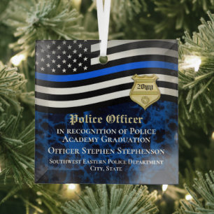 Police Officer Law Enforcement Custom Graduation Glass Tree Decoration