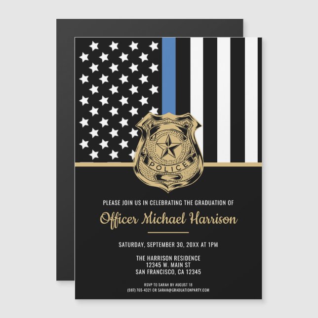 Police Officer Law Enforcement Graduation Party Magnetic Invitation (Front/Back)